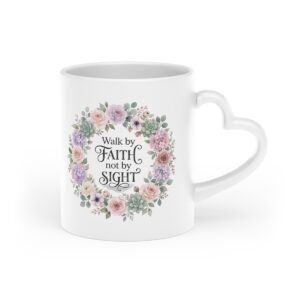 Floral Wreath Script Heart-Shaped Mug